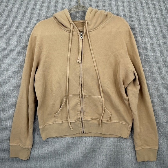 Nili Lotan Callie Sz L Full Zip Hoodie‎ Sweatshirt Distressed Tan Cotton Money - Picture 1 of 12